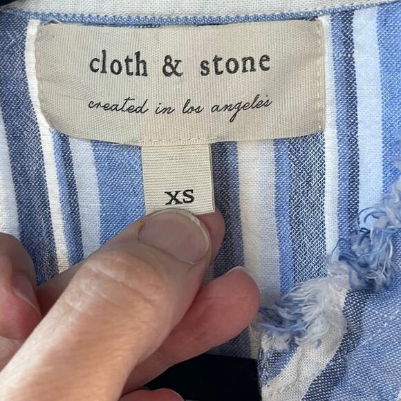 Cloth & Stone Blue And White Striped Long Sleeve Linen Blend Tunic Top Size XS - Picture 6 of 9